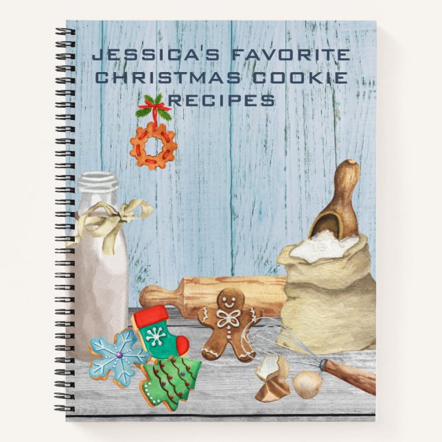 Cookbook Watercolor Recipes Christmas Cooking Bake Notebook (Front)