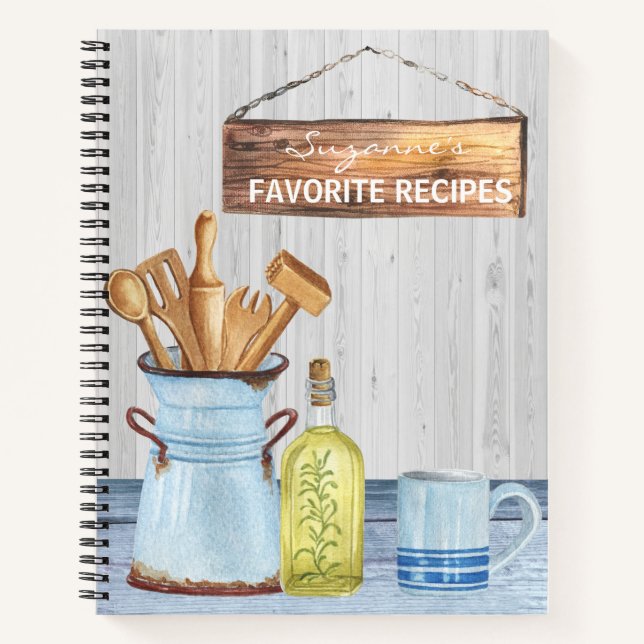 Cookbook Watercolor Recipes Utensils Spoon  Notebook (Front)