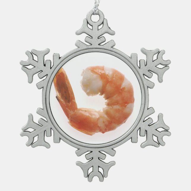 Cooked Shrimp Snowflake Pewter Christmas Ornament (Front)