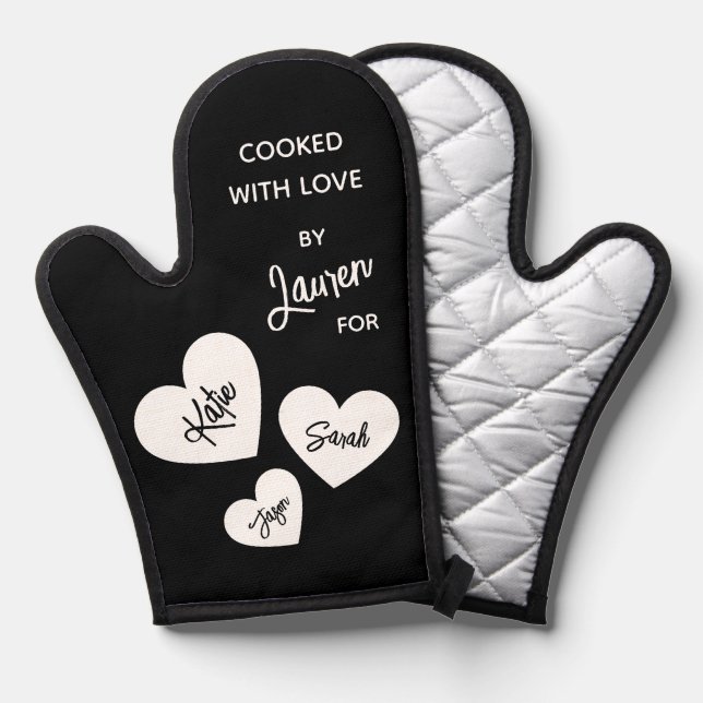 Cooked With Love Black & White Personalised Oven Mitt (Front/Back)