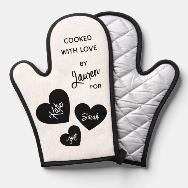 Cooked With Love Personalised Black & White  Oven Mitt (Front/Back)