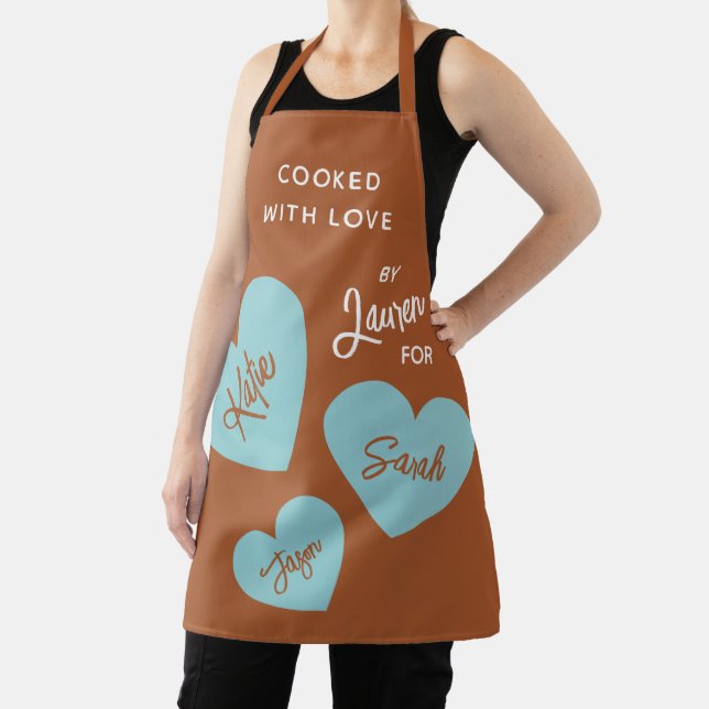 Cooked With Love Personalised Soft Teal Hearts Apron (Insitu)