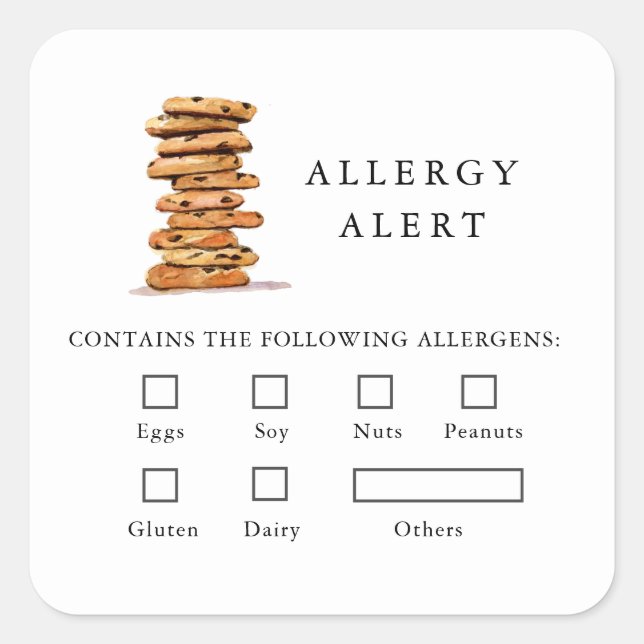 Cookie Bakery Food Safety Allergy Alert  Square Sticker (Front)