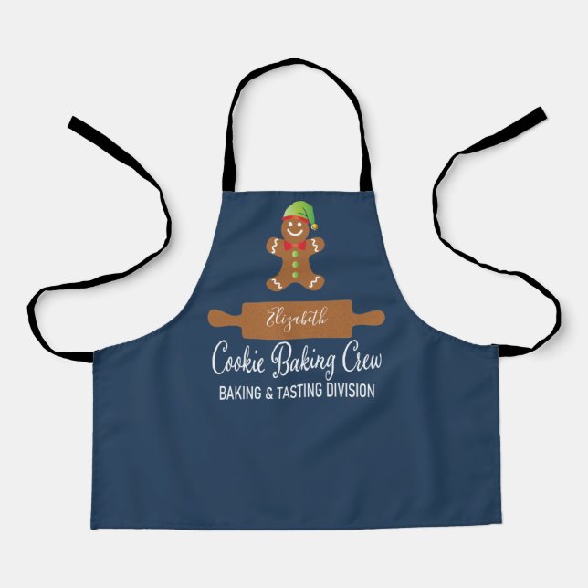Cookie Baking Crew Blue Christmas Apron (Front)