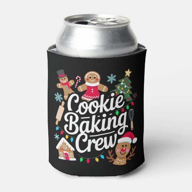 Cookie Baking Crew Christmas Gingerbread Reindeer Can Cooler (Can Front)