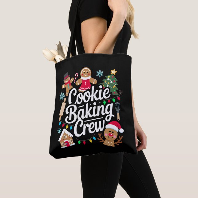 Cookie Baking Crew Christmas Gingerbread Reindeer Tote Bag (Close Up)