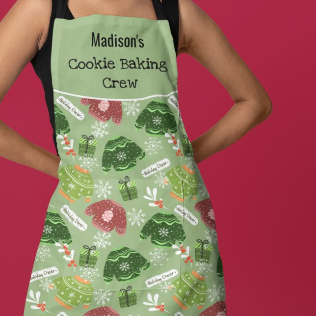 Cookie Baking Crew Christmas Pattern Custom Apron (Creator Uploaded)