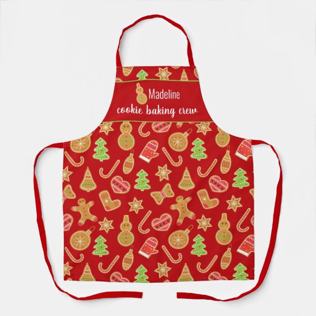 Cookie Baking Crew Gingerbread Red Name Apron (Front)