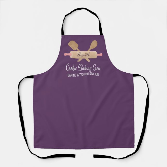 Cookie Baking Crew Purple Kitchen Monogram Name Apron (Front)