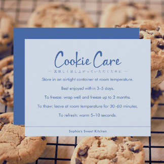 Cookie Care Instructions Blue Simple Typography Thank You Card