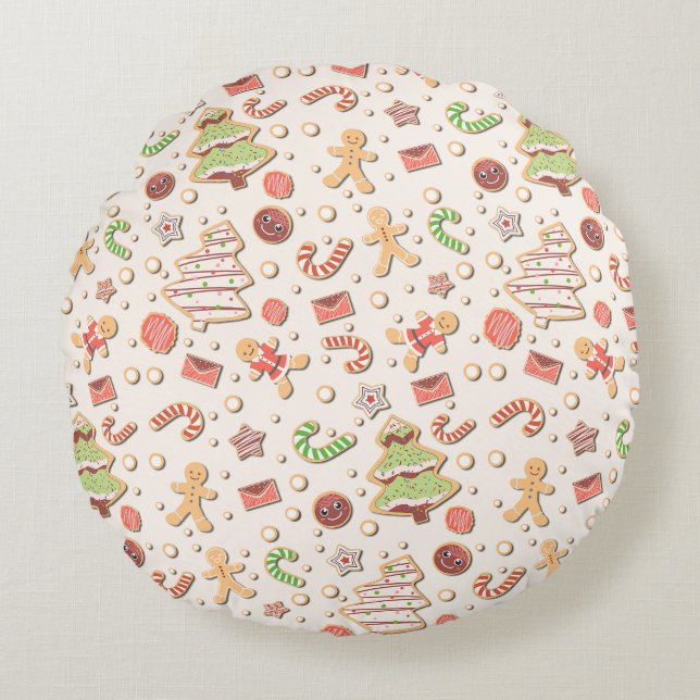 Cookie Christmas Pattern - Sweet and Festive Round Cushion (Front)