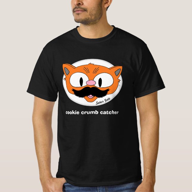 Cookie Crumb Catcher Cartoon Cat Moustache Humour T-Shirt (Front)