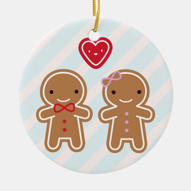 Cookie Cute Kawaii Gingerbread Couple Ceramic Tree Decoration (Front)