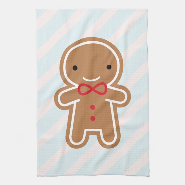 Cookie Cute Kawaii Gingerbread Man Tea Towel (Vertical)
