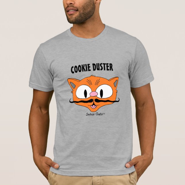 COOKIE DUSTER Funny Cartoon Moustache Cat T-Shirt (Front)