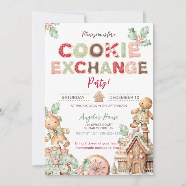 Cookie Exchange Christmas Cookies Gingerbread Invitation (Front)
