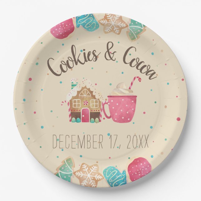 Cookie Exchange Festive Christmas Watercolor Paper Plate (Front)