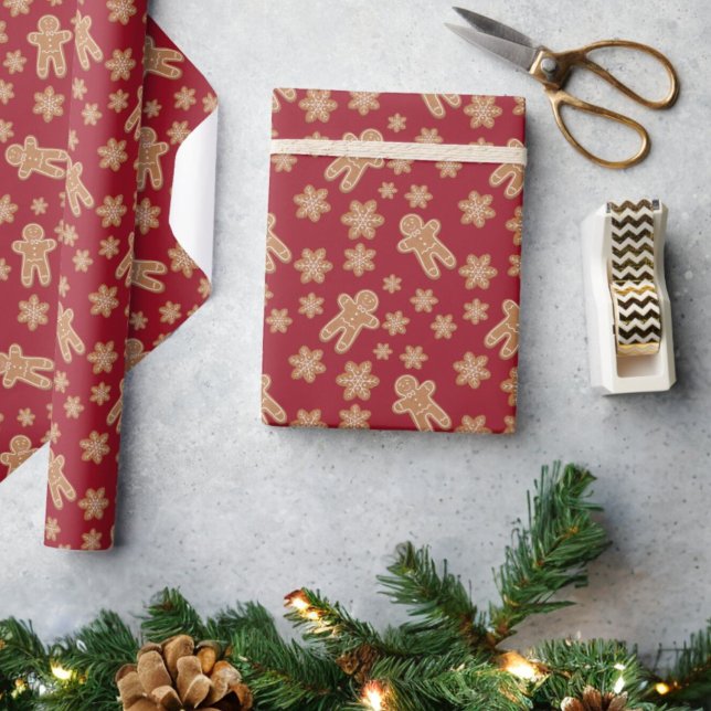 Cookie Exchange Holiday Party Gingerbread Burgundy Wrapping Paper (Creator Uploaded)