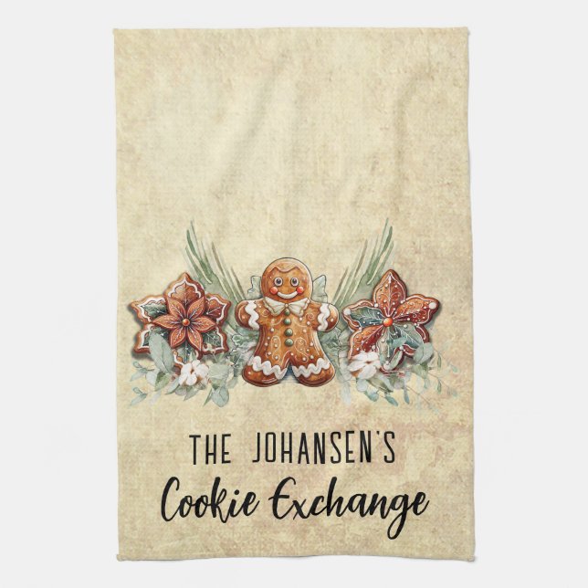 Cookie Exchange Monogram Name Tea Towel (Vertical)