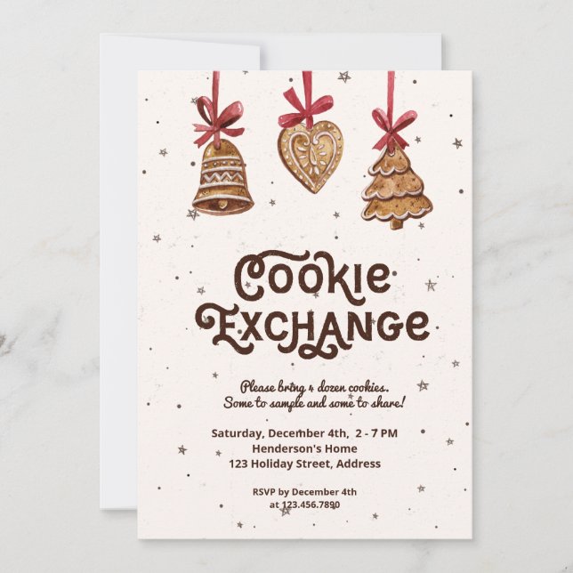 Cookie Exchange Watercolor Gingerbread Ornaments Invitation (Front)