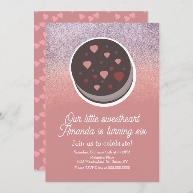 Cookie Faux Glitter Valentines Day Birthday Party  Invitation (Front/Back)