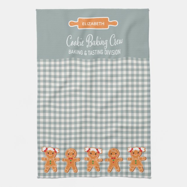 Cookie Green Gingerbread Monogram Baking Tea Towel (Vertical)
