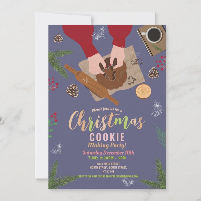 Cookie Making Festive Party Christmas Family Invitation (Front)