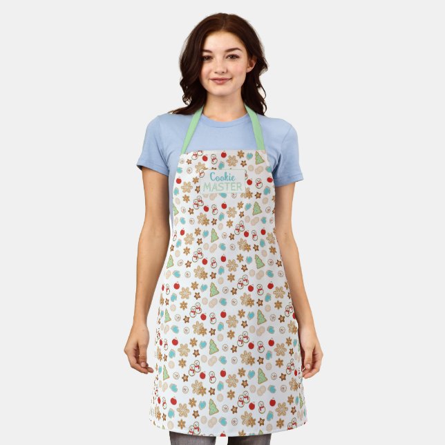 Cookie Master Christmas Cookies Patterned Holiday Apron (Worn)