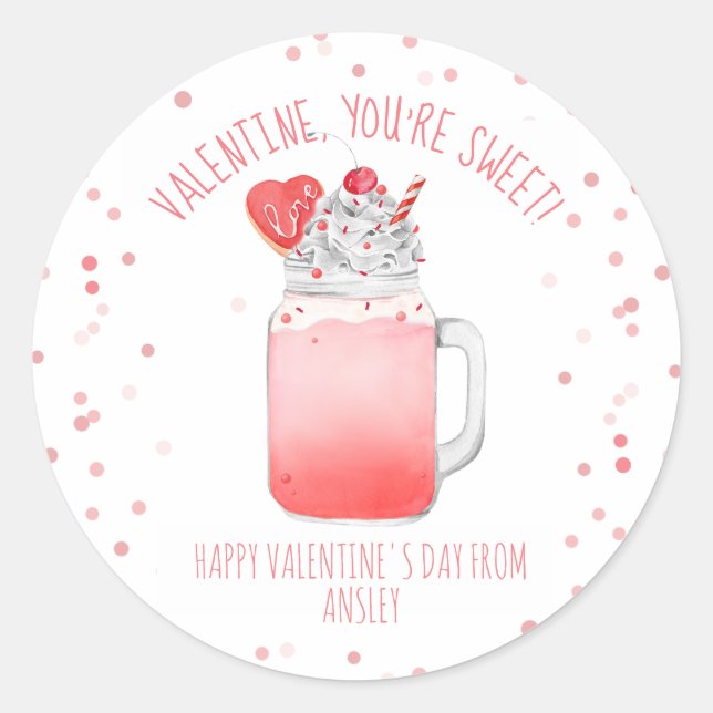 Cookie Milkshake Classroom Valentine Photo Classic Round Sticker (Front)