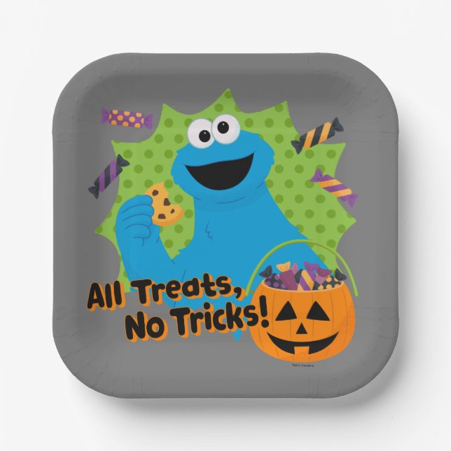 Cookie Monster | All Treats, No Tricks! Paper Plate (Front)