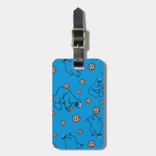Cookie Monster and Cookies Blue Pattern Luggage Tag (Front Vertical)