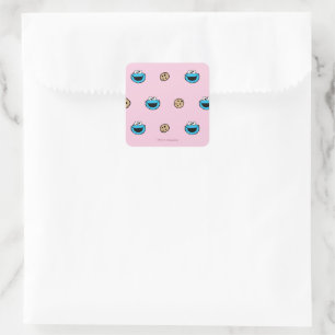 Cookie Monster and Cookies Pink Pattern Square Sticker