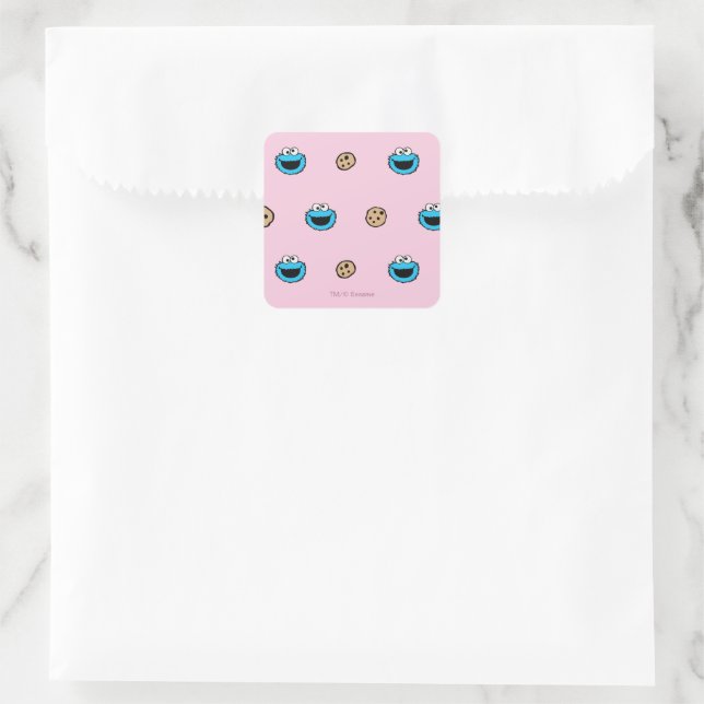Cookie Monster and Cookies Pink Pattern Square Sticker (Bag)