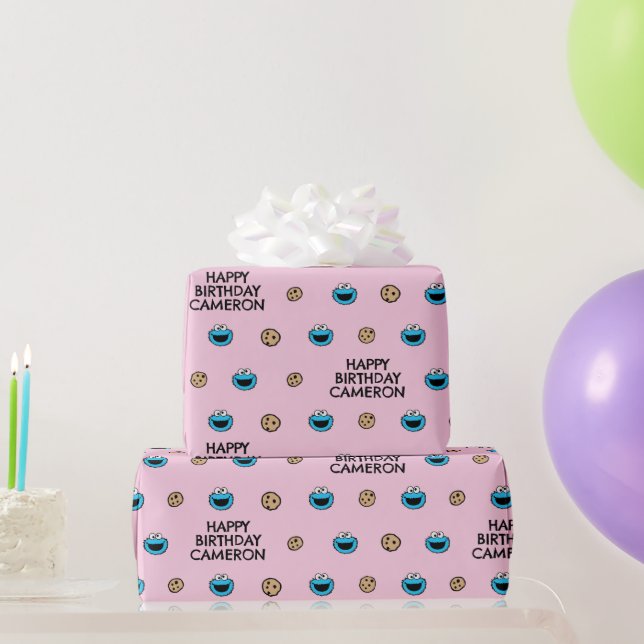 Cookie Monster and Cookies Pink Pattern Wrapping Paper (Party Gifts)