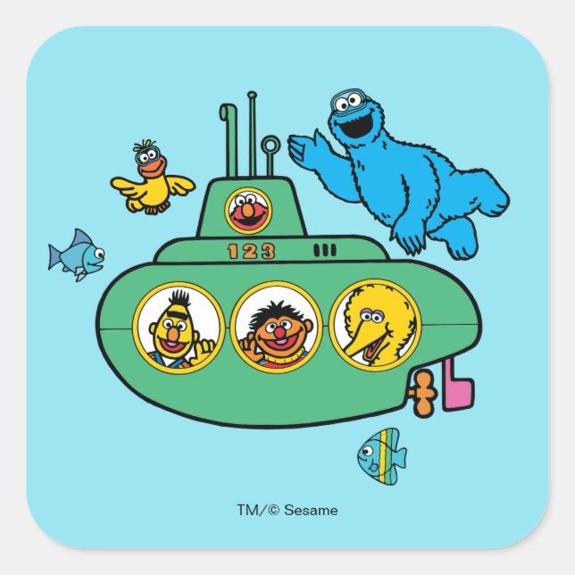Cookie Monster and Sesame Pals Submarine Square Sticker (Front)