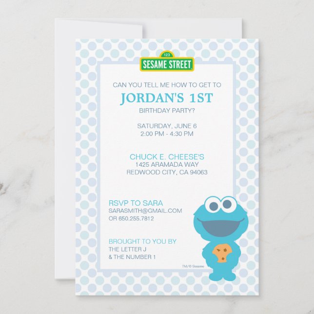 Cookie Monster Baby Birthday Invitation (Front)
