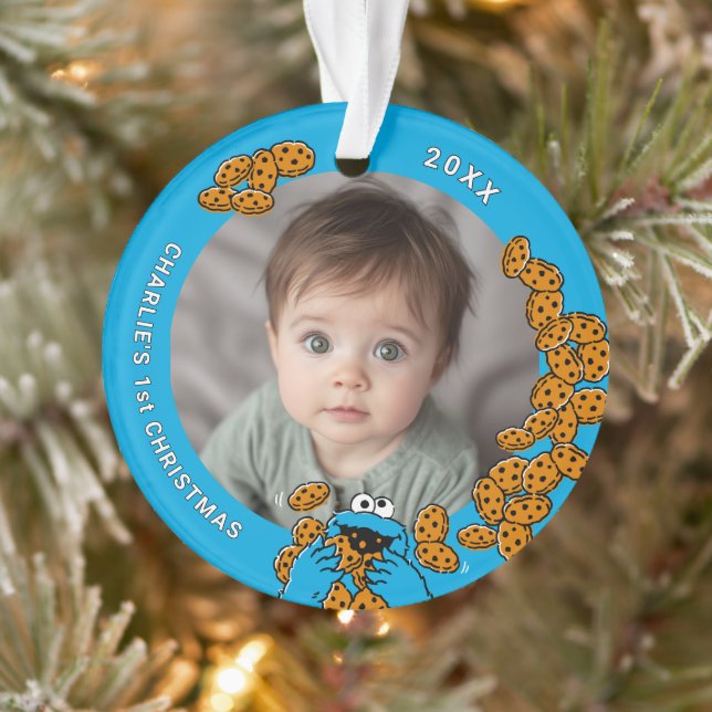 Cookie Monster Baby's 1st Christmas Photo Ornament (Tree)