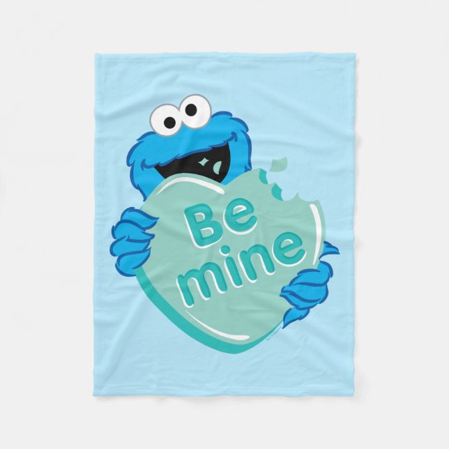 Cookie Monster "Be Mine" Valentine's Heart Candy Fleece Blanket (Front)