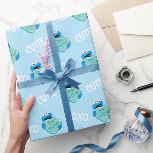 Cookie Monster "Be Mine" Valentine's Heart Candy Wrapping Paper (Gifting)