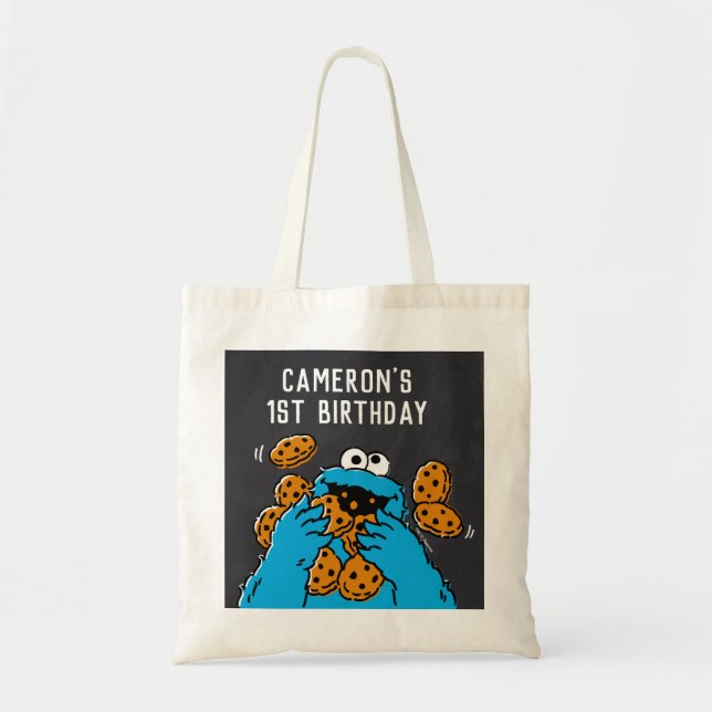 Cookie Monster Birthday Chalkboard Tote Bag (Front)