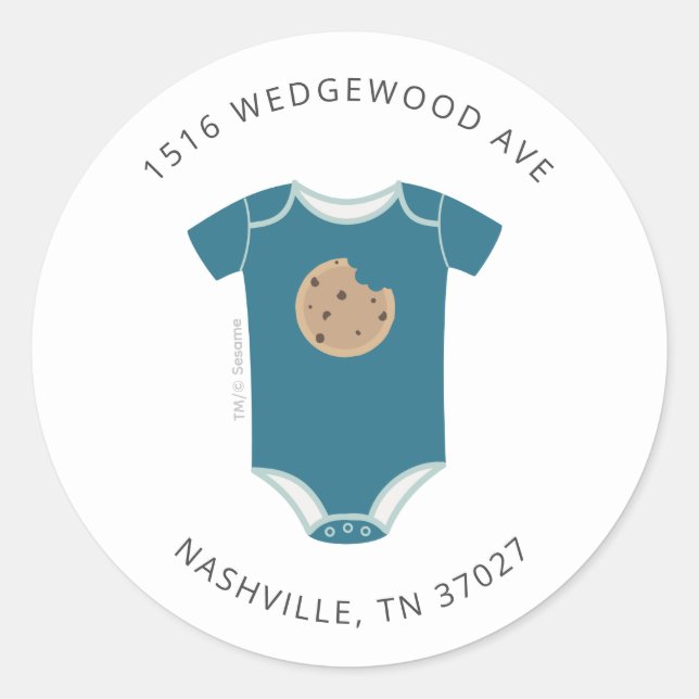 Cookie Monster Bodysuit Baby Shower Address Classic Round Sticker (Front)