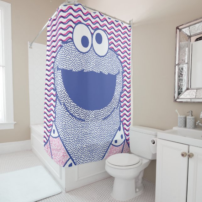 Cookie Monster | Button Down Cookie Shirt Shower Curtain (In Situ)