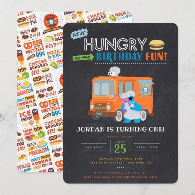 Cookie Monster Chalkboard Food Truck Birthday Invitation (Front/Back)