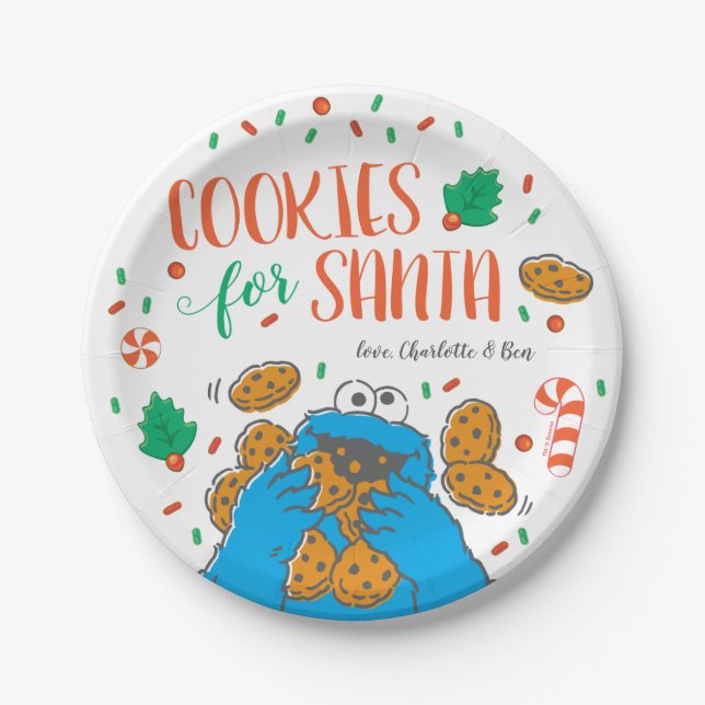Cookie Monster | Cookies for Santa Paper Plate (Front)