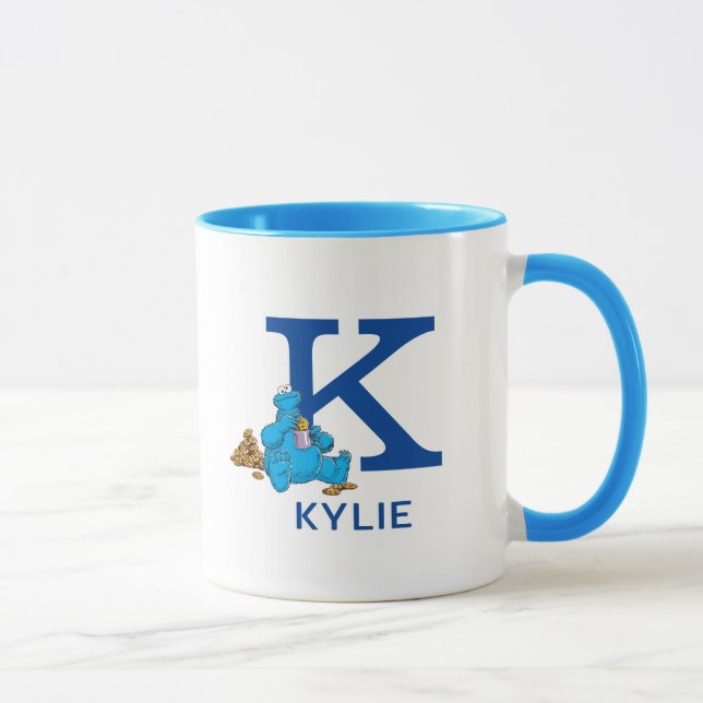 Cookie Monster Eating Cookies Name & Monogram K Mug (Right)
