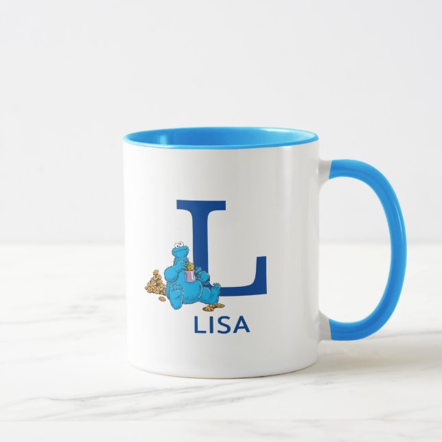 Cookie Monster Eating Cookies Name & Monogram L Mug (Right)