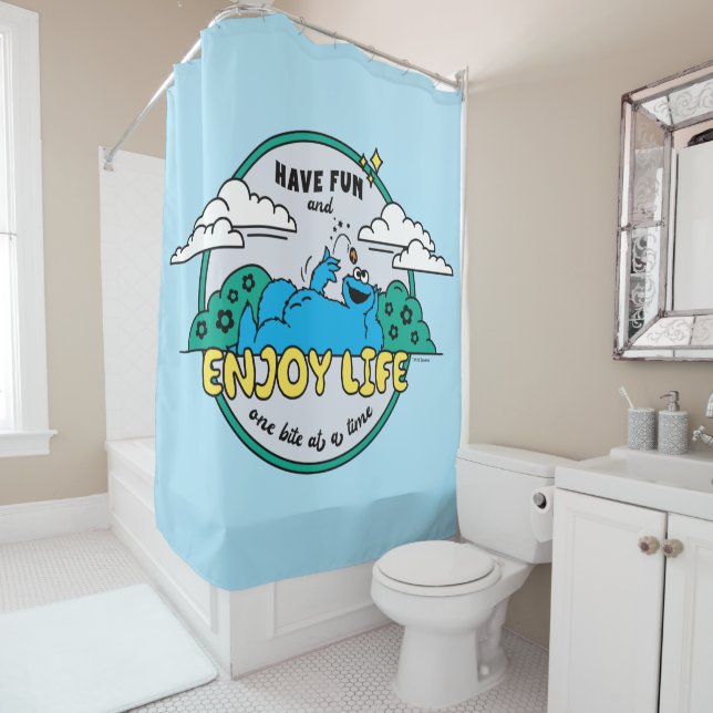 Cookie Monster | Enjoy Life One Bite at a Time Shower Curtain (In Situ)