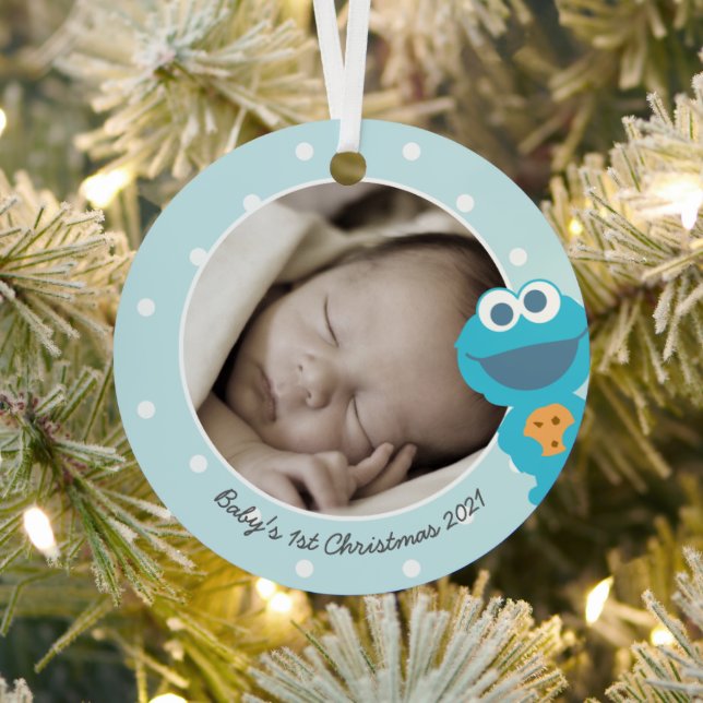 Cookie Monster | First Christmas - Add Your Name Metal Tree Decoration (Insitu)