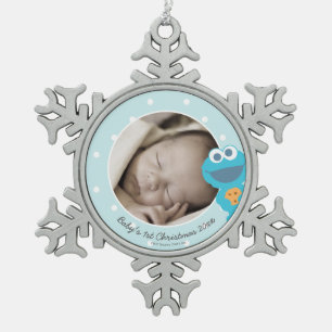 Cookie Monster   First Christmas - Add Your Name Snowflake Pewter Christmas Ornament