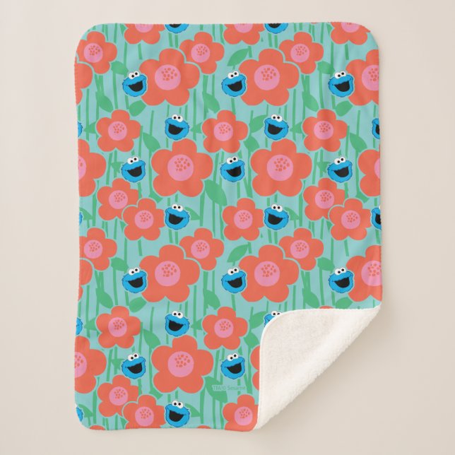 Cookie Monster Floral Pattern Sherpa Blanket (Front)